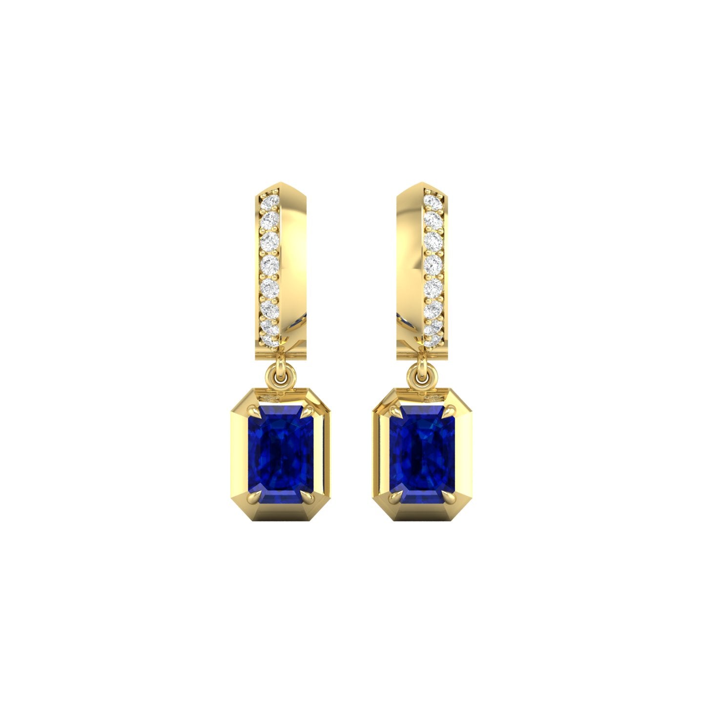 Blue Sapphire and Diamond Bezel Drop Earrings