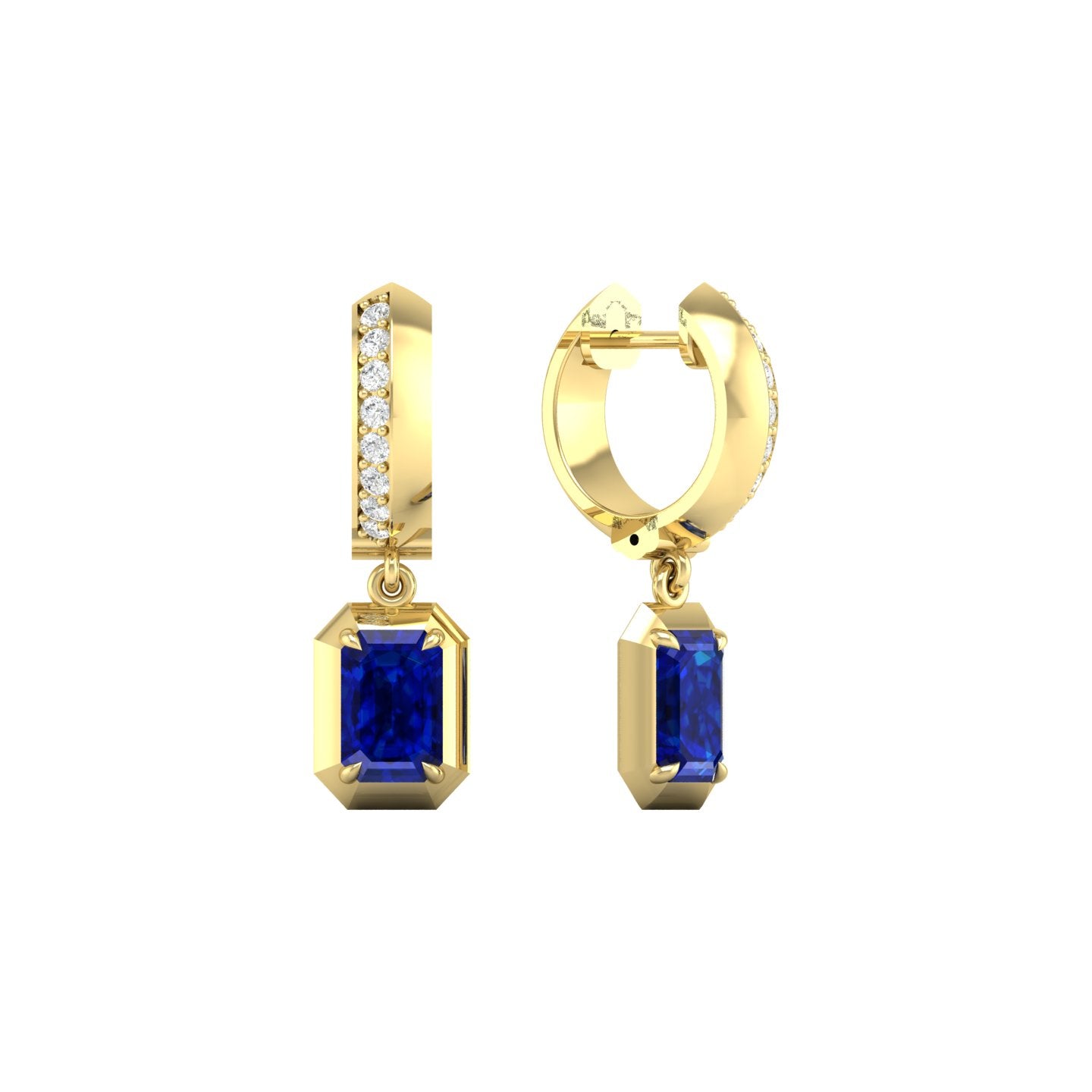 Blue Sapphire and Diamond Bezel Drop Earrings