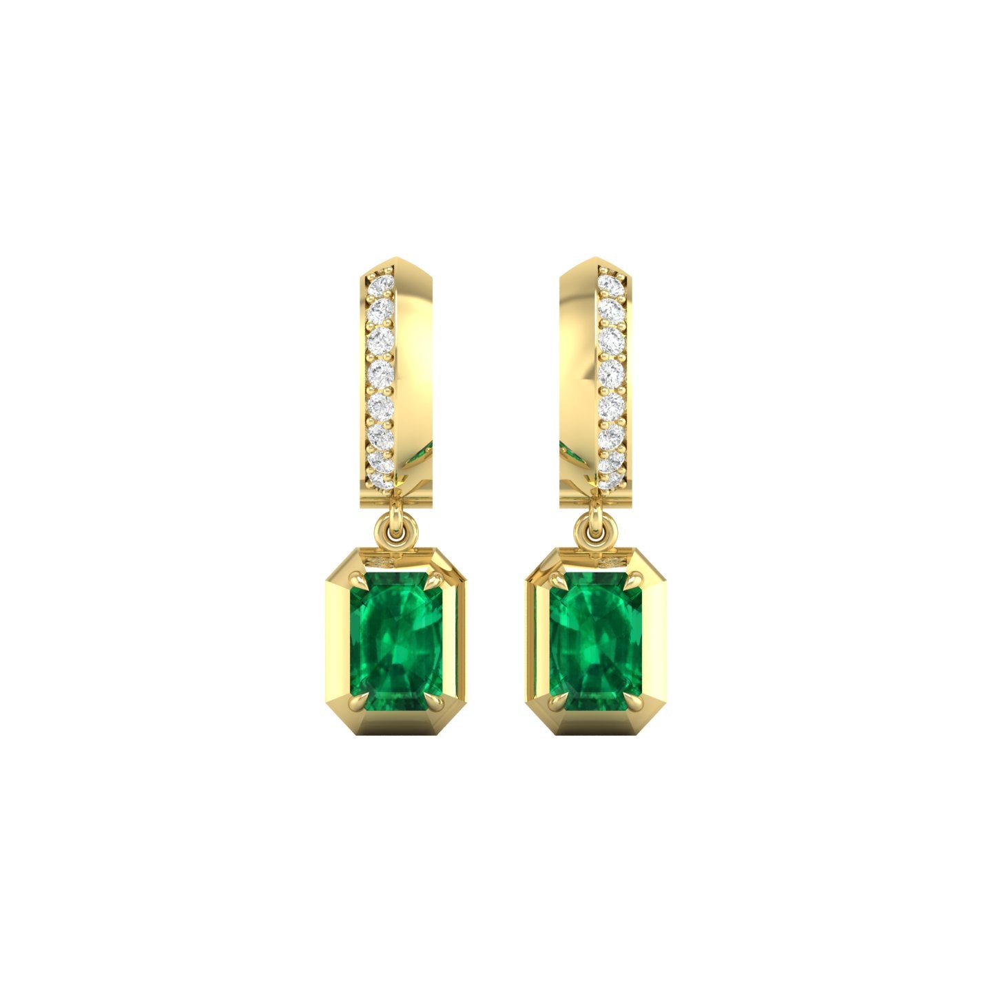 Emerald and Diamond Bezel Drop Earrings