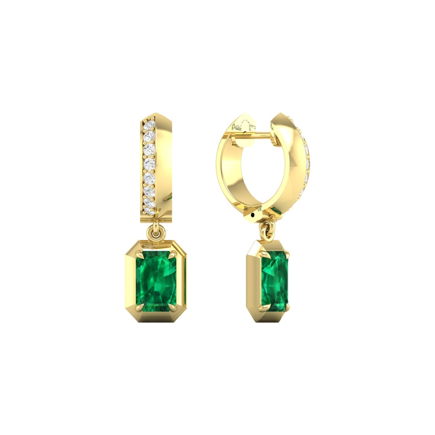 Emerald and Diamond Bezel Drop Earrings