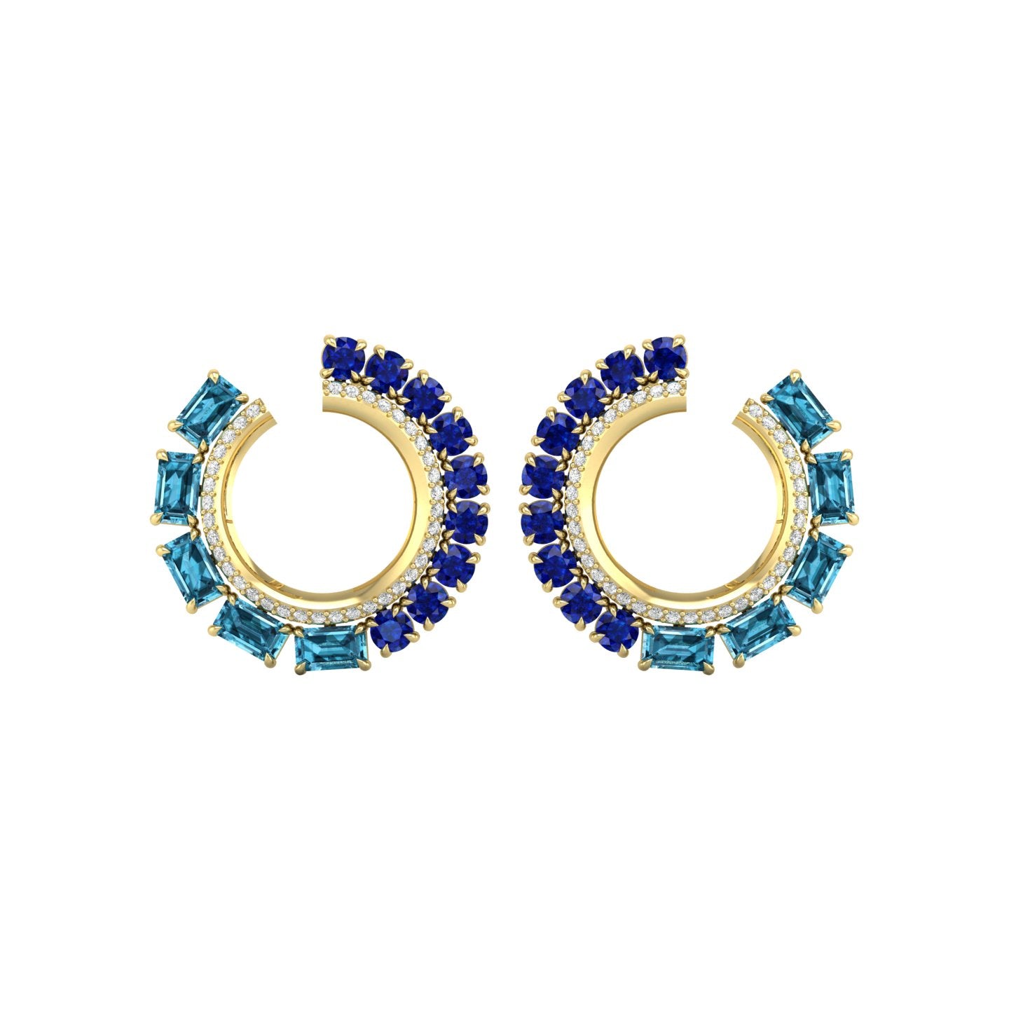 Blue Sapphire London Blue Topaz and Diamond Hoop Earrings