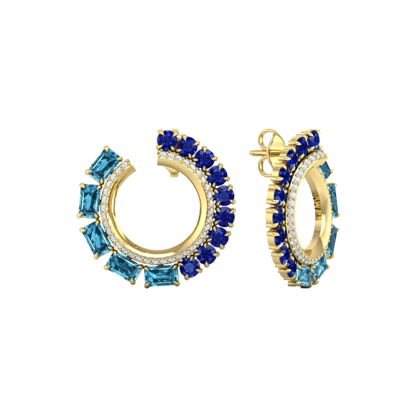 Blue Sapphire London Blue Topaz and Diamond Hoop Earrings