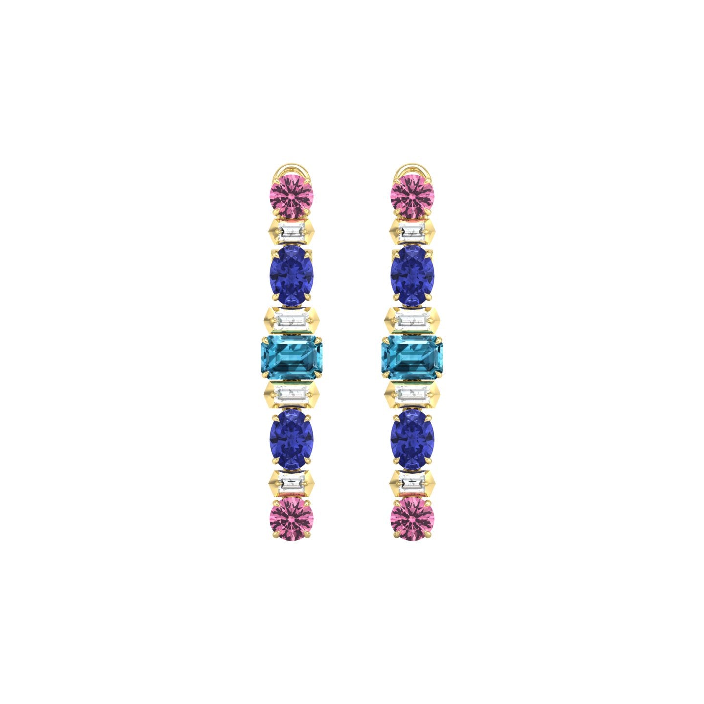 Multi-Stone and Diamond One-of-a-kind Linear Drop Earrings