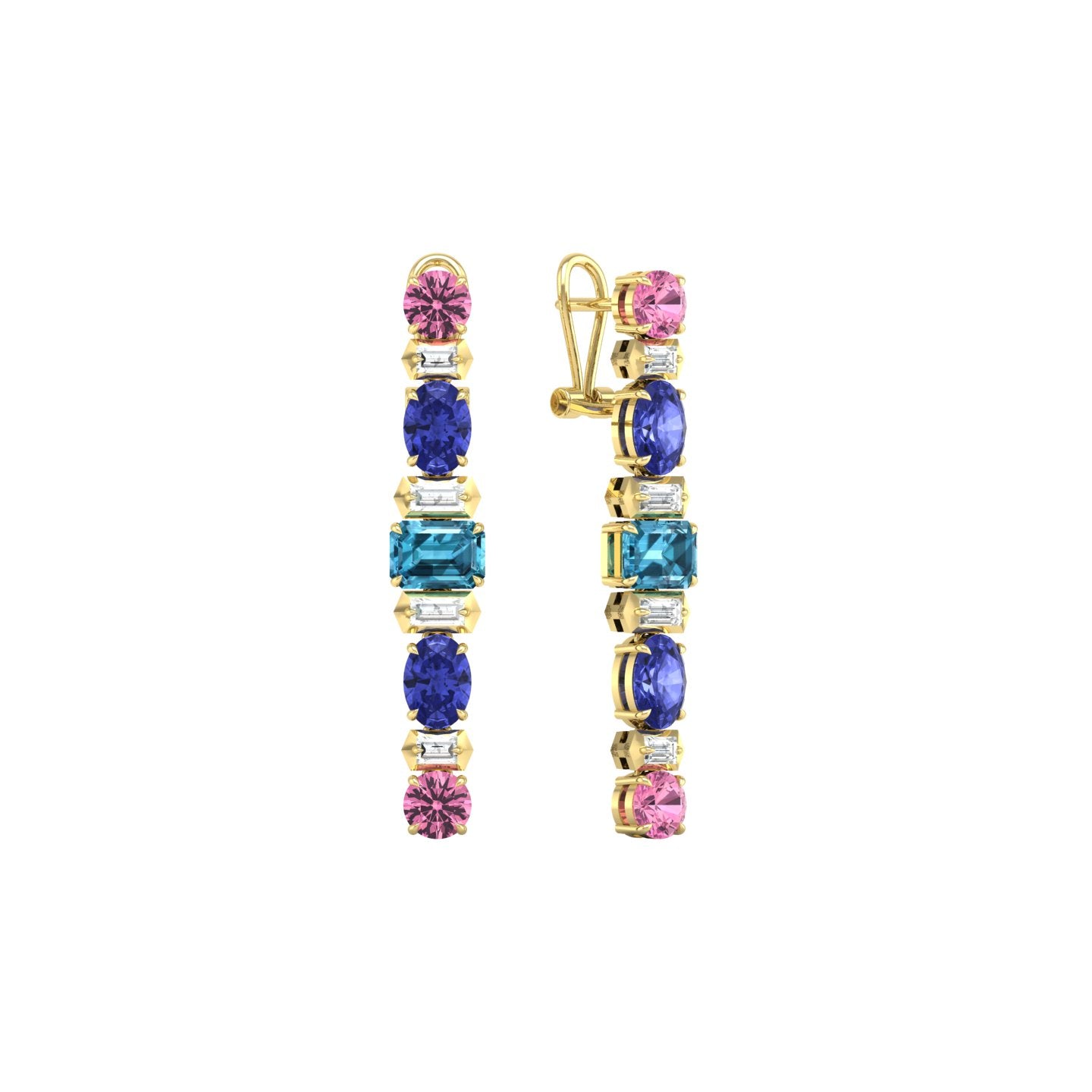 Multi-Stone and Diamond One-of-a-kind Linear Drop Earrings