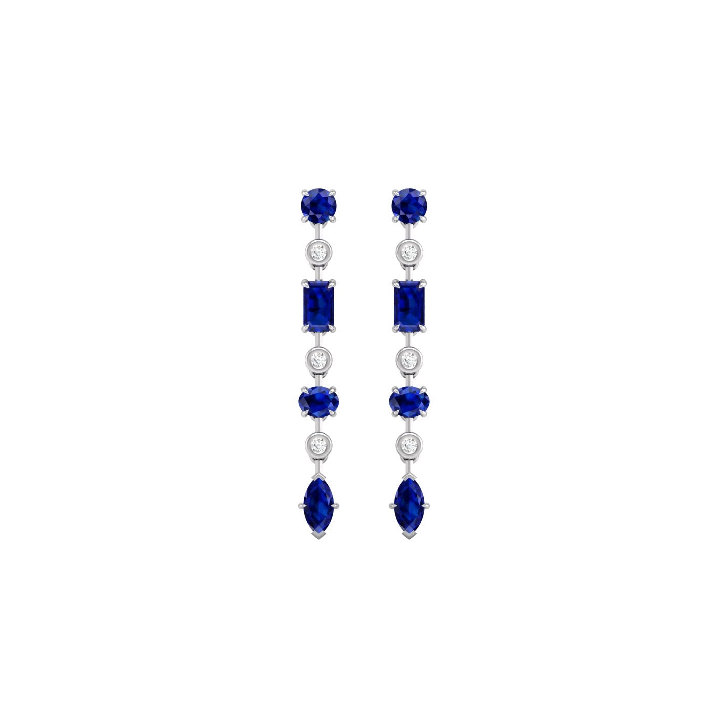 Blue Sapphire and Diamond Linear Drop Earrings