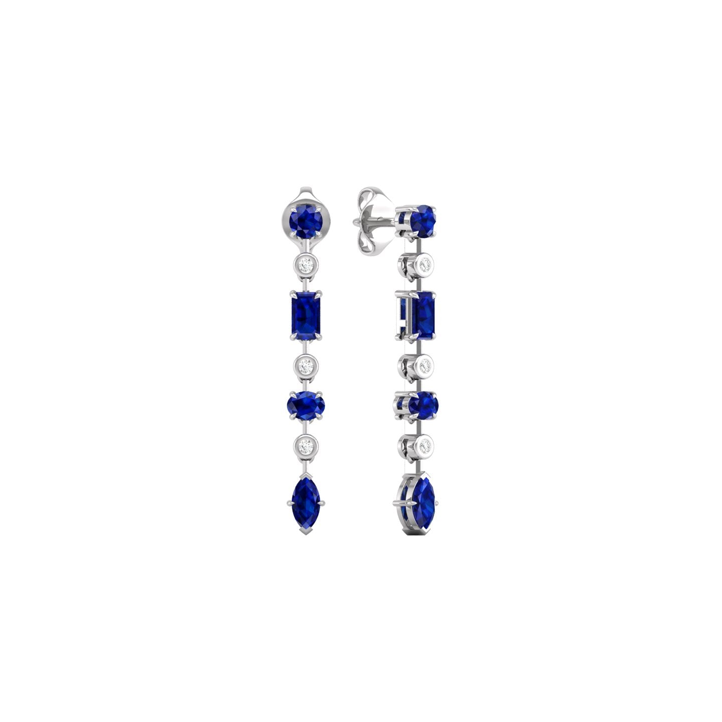 Blue Sapphire and Diamond Linear Drop Earrings