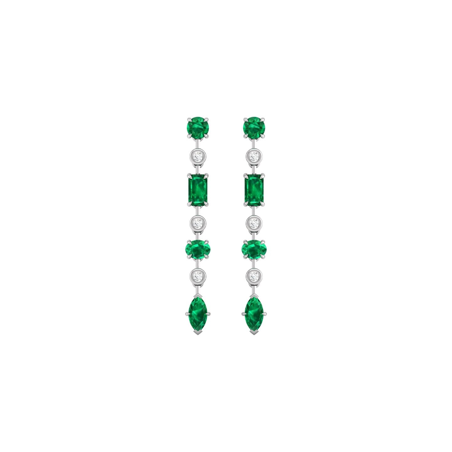 Emerald and Diamond Linear Drop Earrings