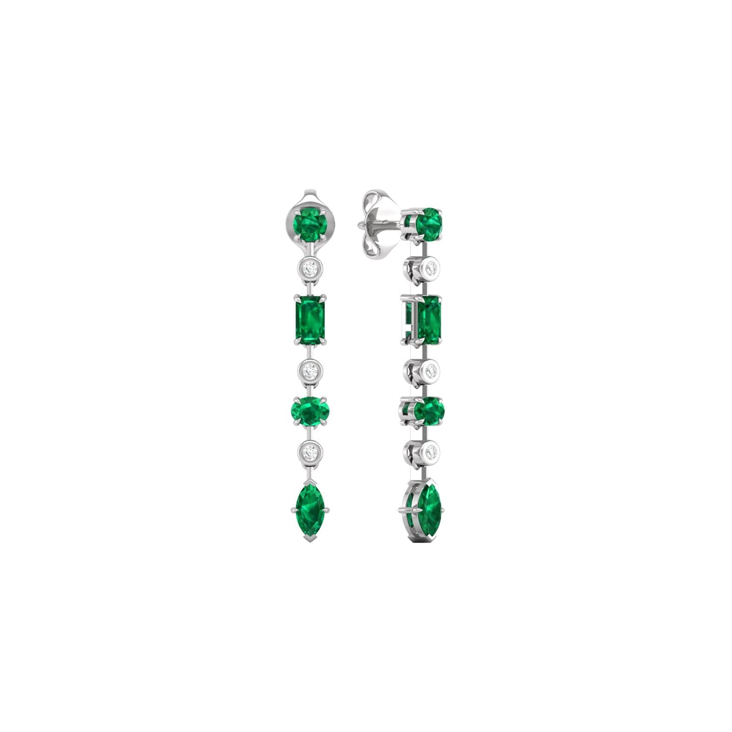 Emerald and Diamond Linear Drop Earrings