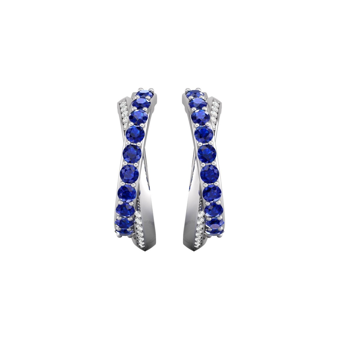 Blue Sapphire and Diamond Crossover Hoop Earrings