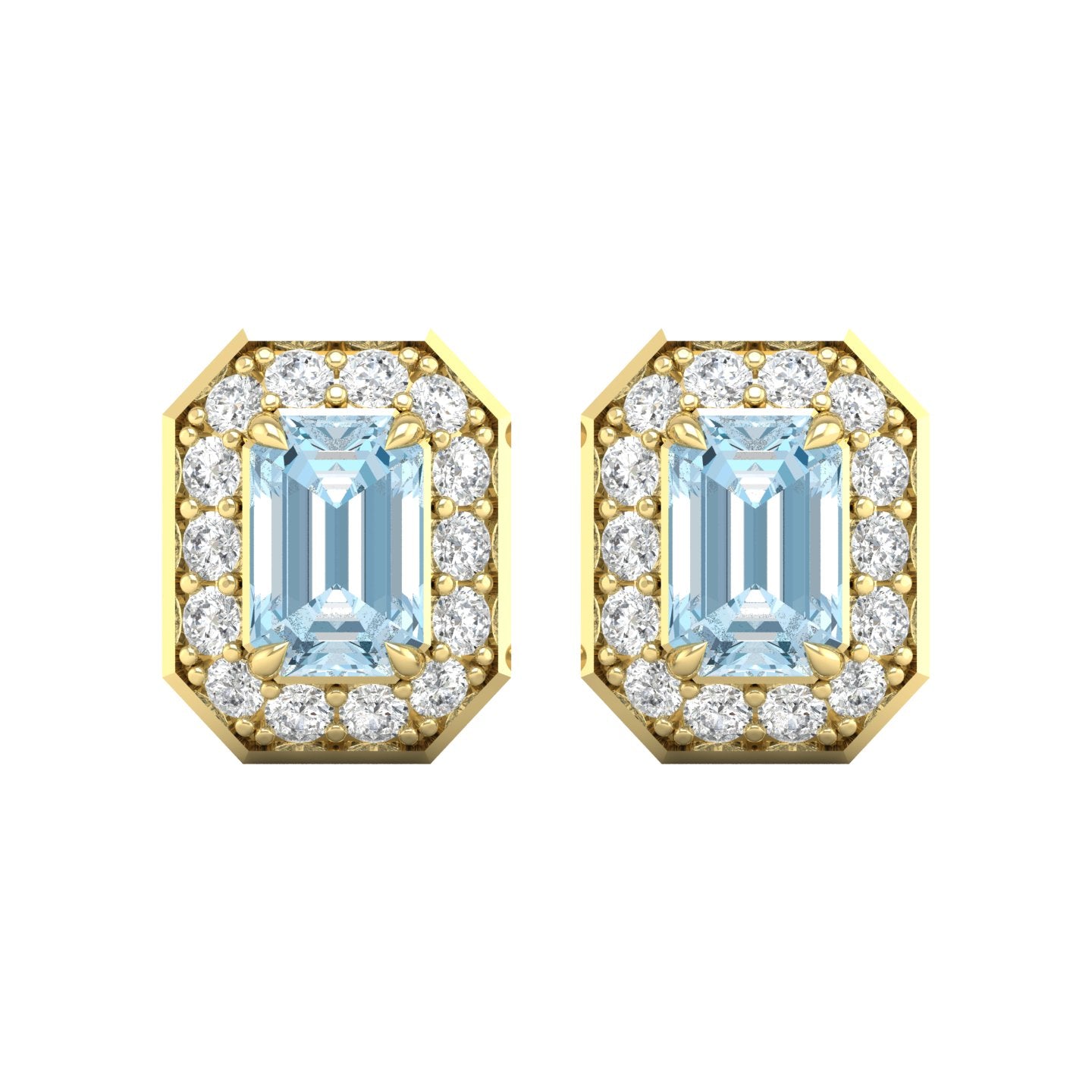 Aquamarine and Diamond Halo Stud Earrings