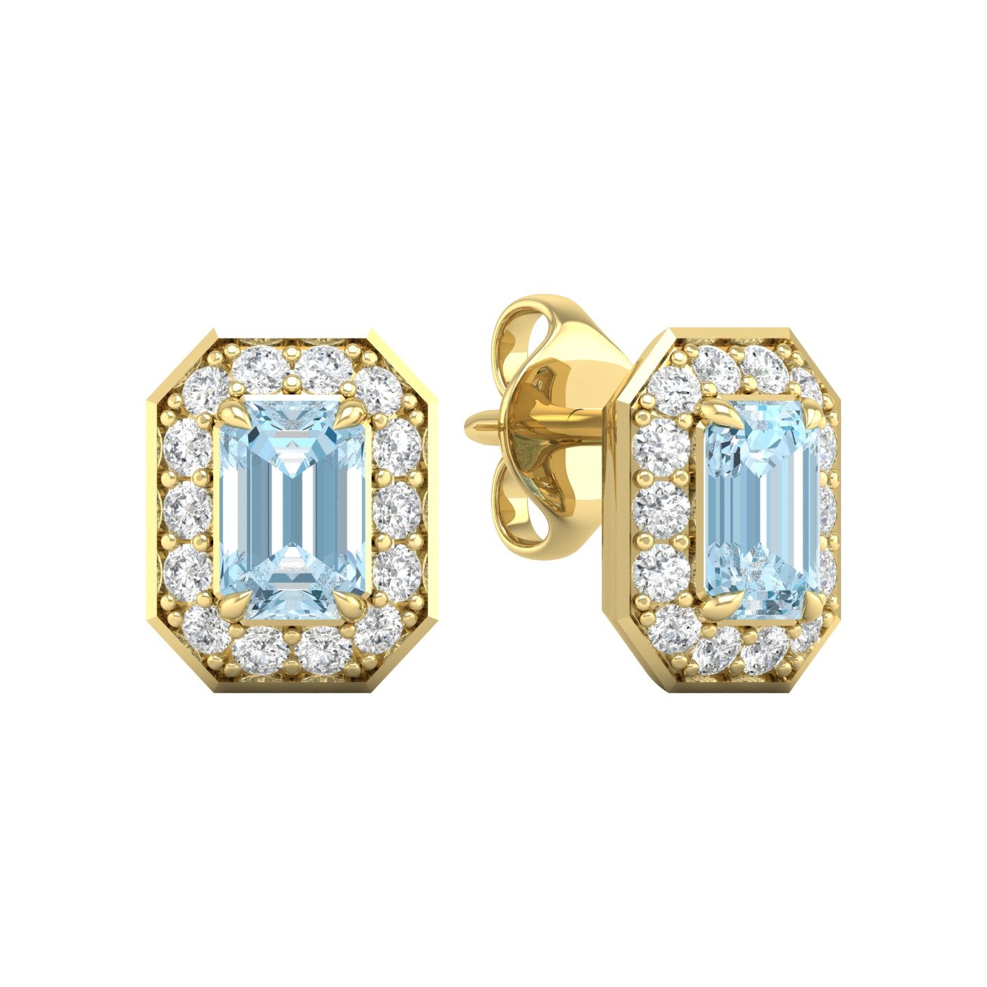 Aquamarine and Diamond Halo Stud Earrings