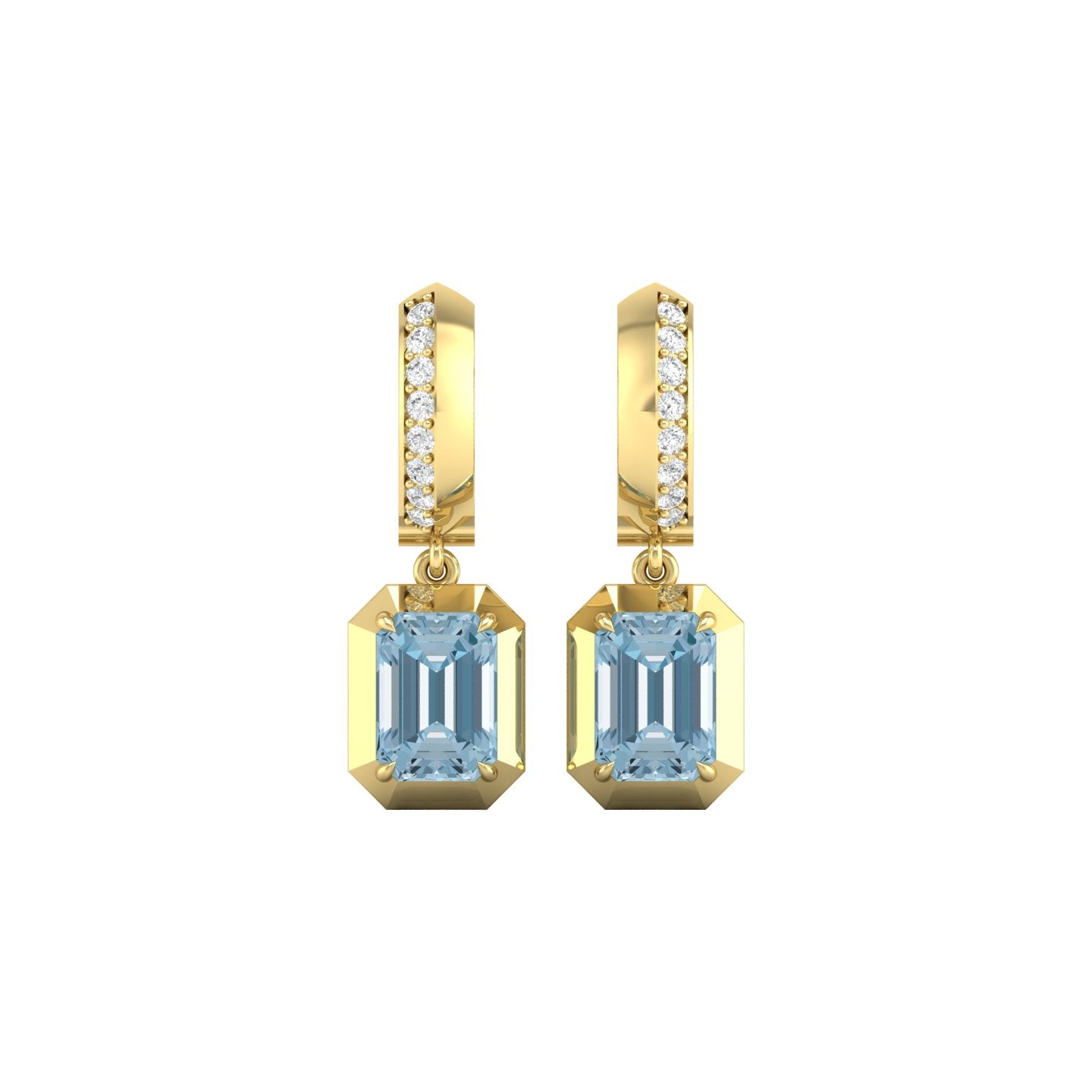 Aquamarine and Diamond Bezel Drop Earrings