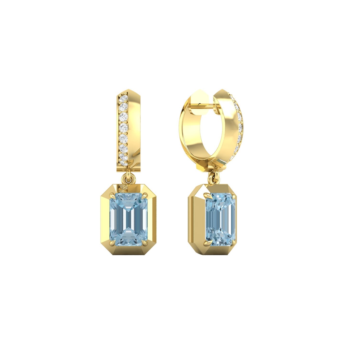 Aquamarine and Diamond Bezel Drop Earrings