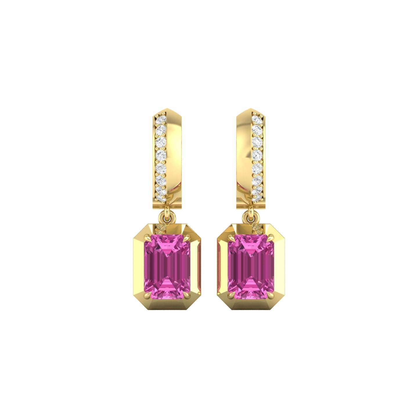 Pink Tourmaline and Diamond Bezel Drop Earrings