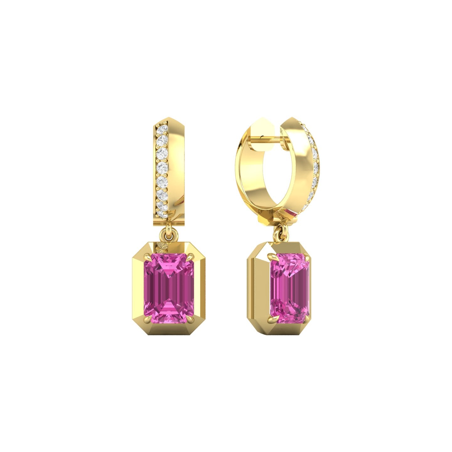 Pink Tourmaline and Diamond Bezel Drop Earrings