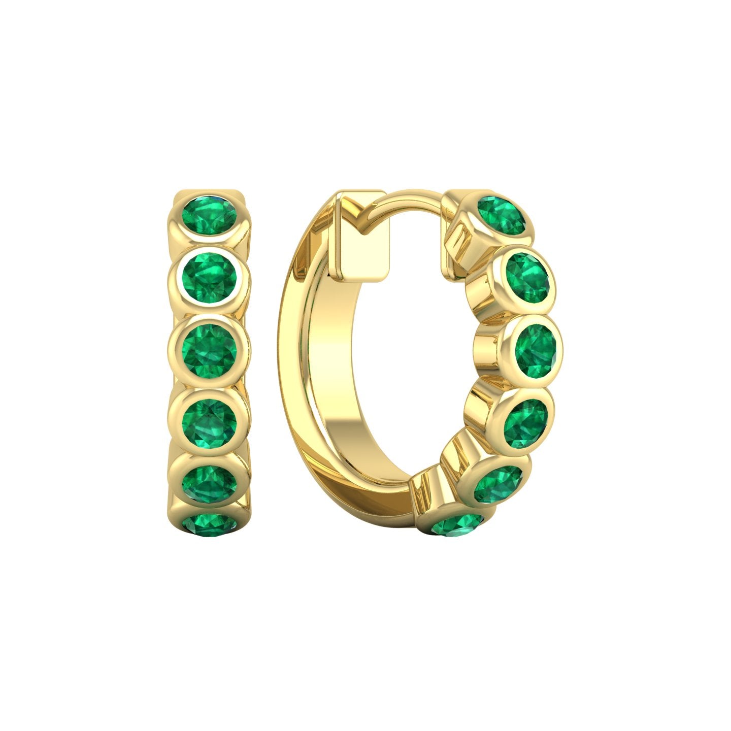 Emerald Bezel Huggie Earrings