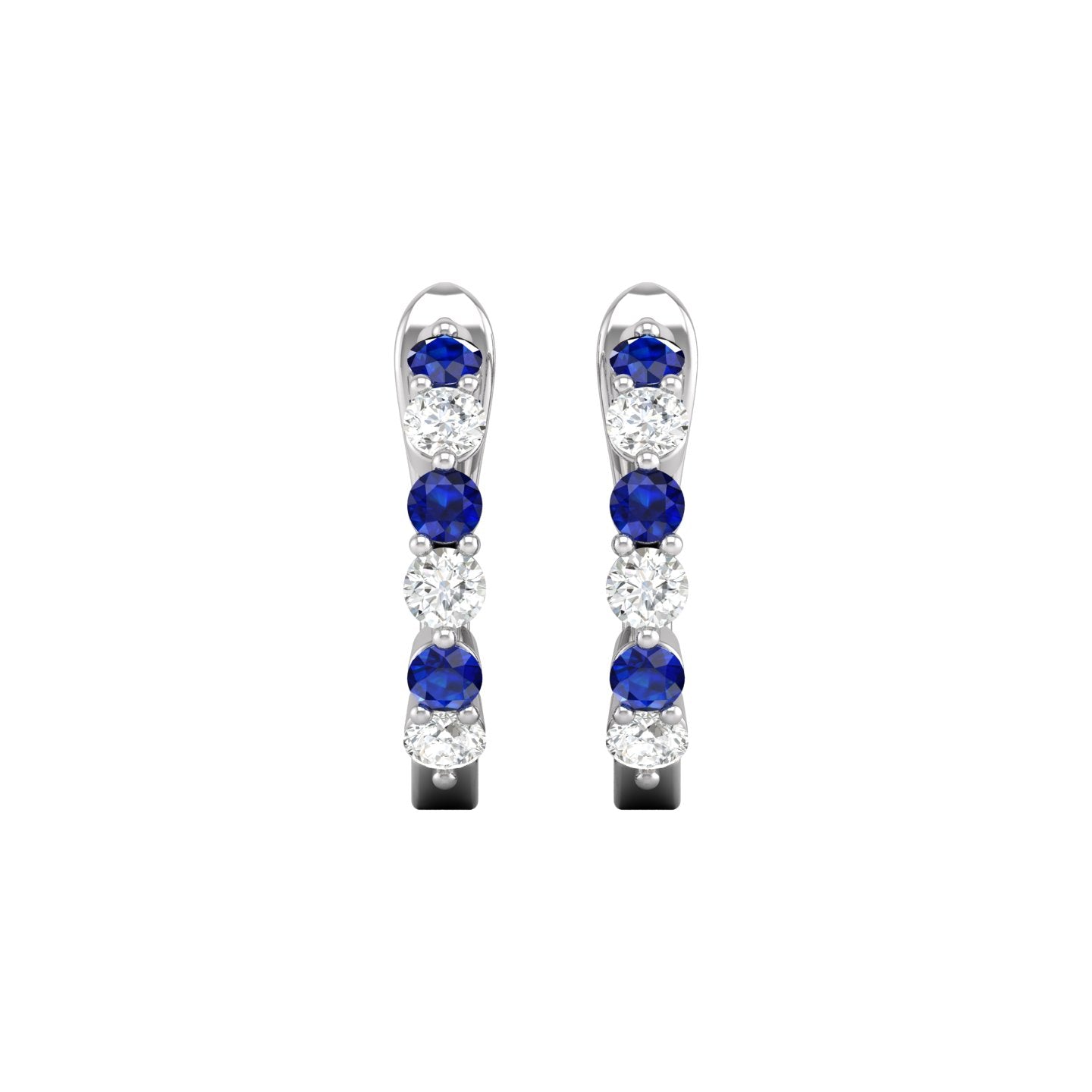 Blue Sapphire and Diamond Alternating Huggie Earrings