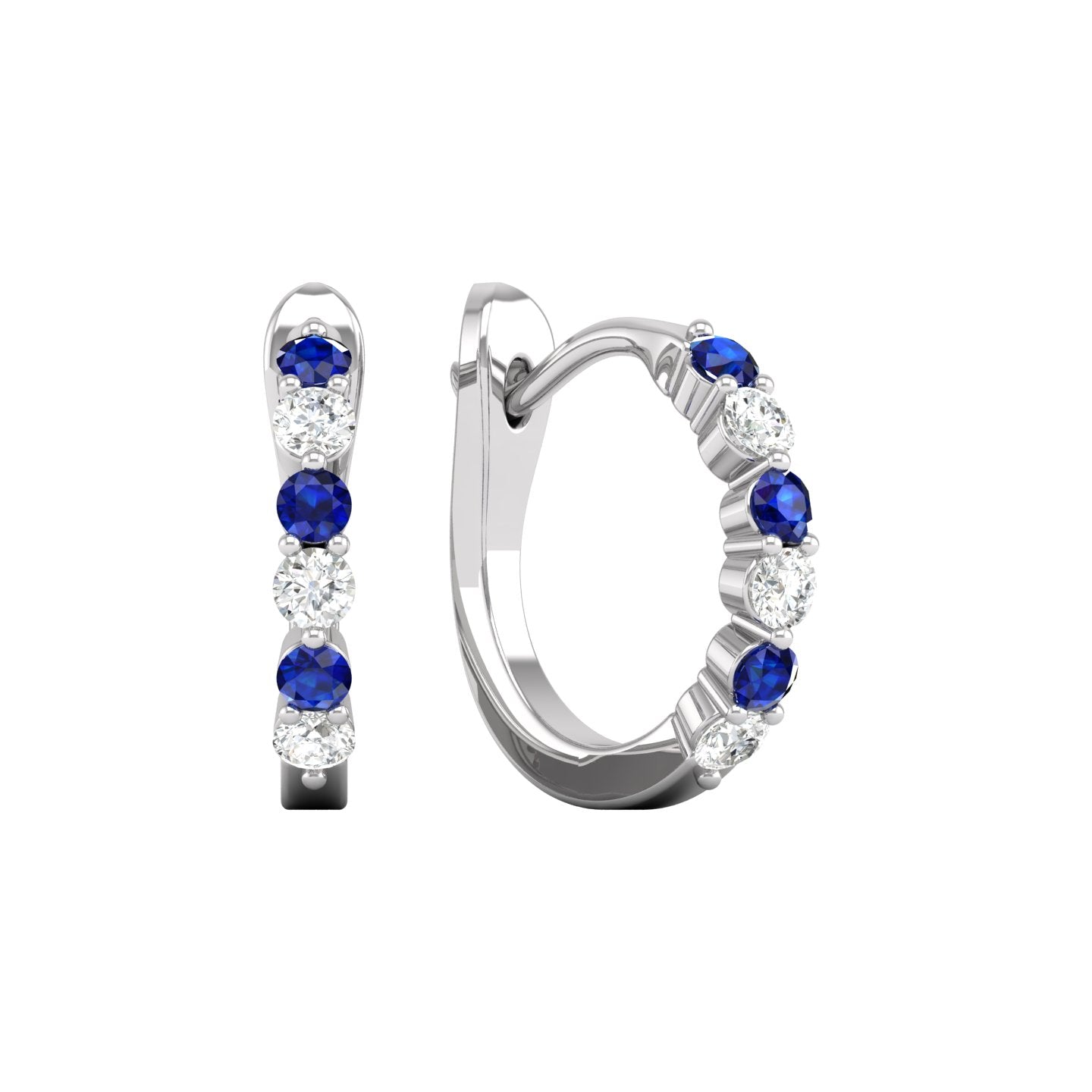 Blue Sapphire and Diamond Alternating Huggie Earrings