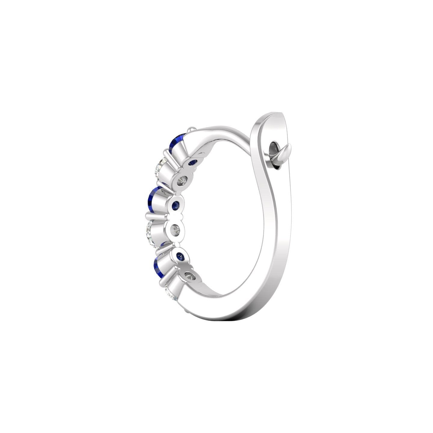 Blue Sapphire and Diamond Alternating Huggie Earrings