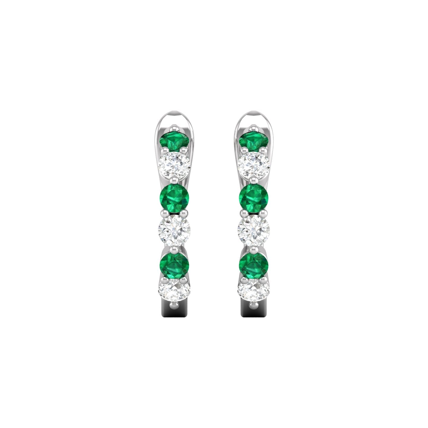 Emerald and Diamond Alternating Huggie Earrings