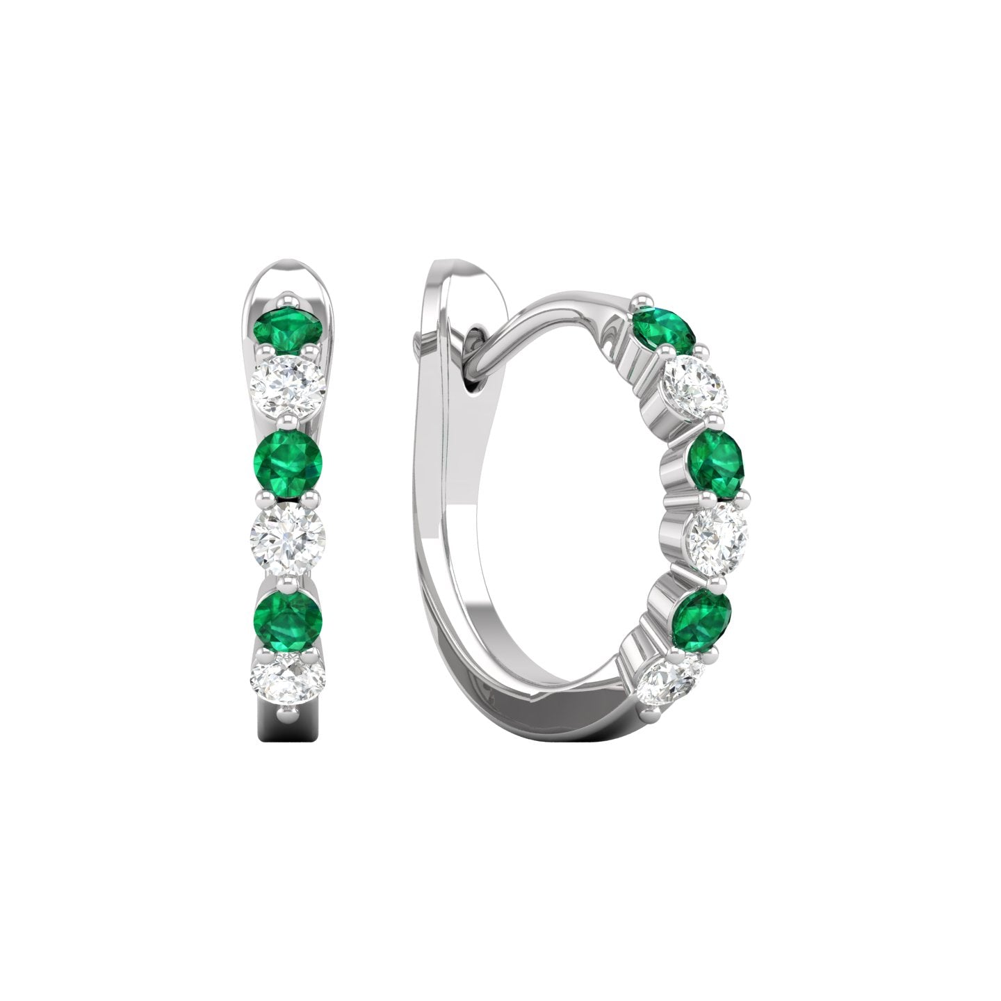 Emerald and Diamond Alternating Huggie Earrings