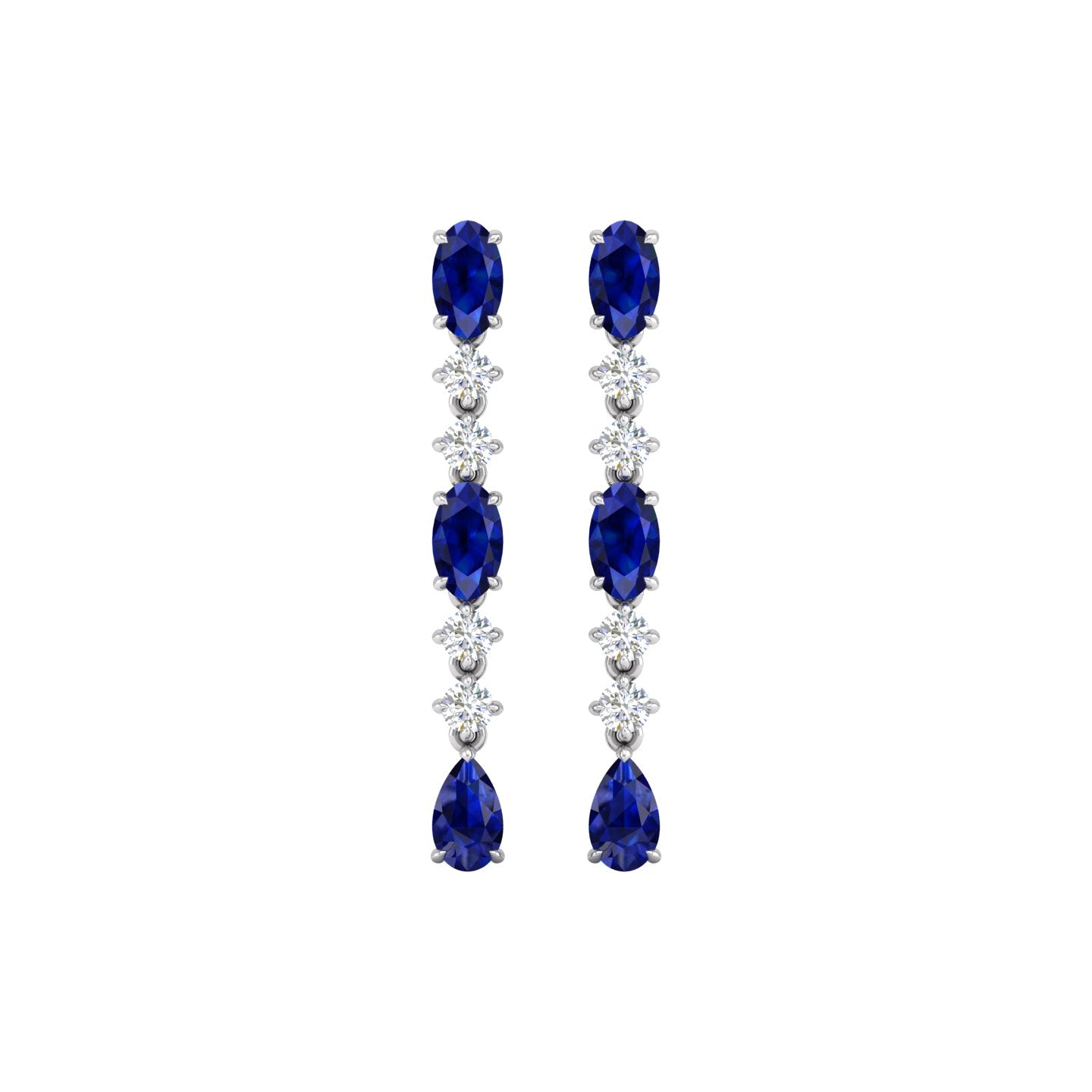 Blue Sapphire and Diamond Linear Drop Earrings