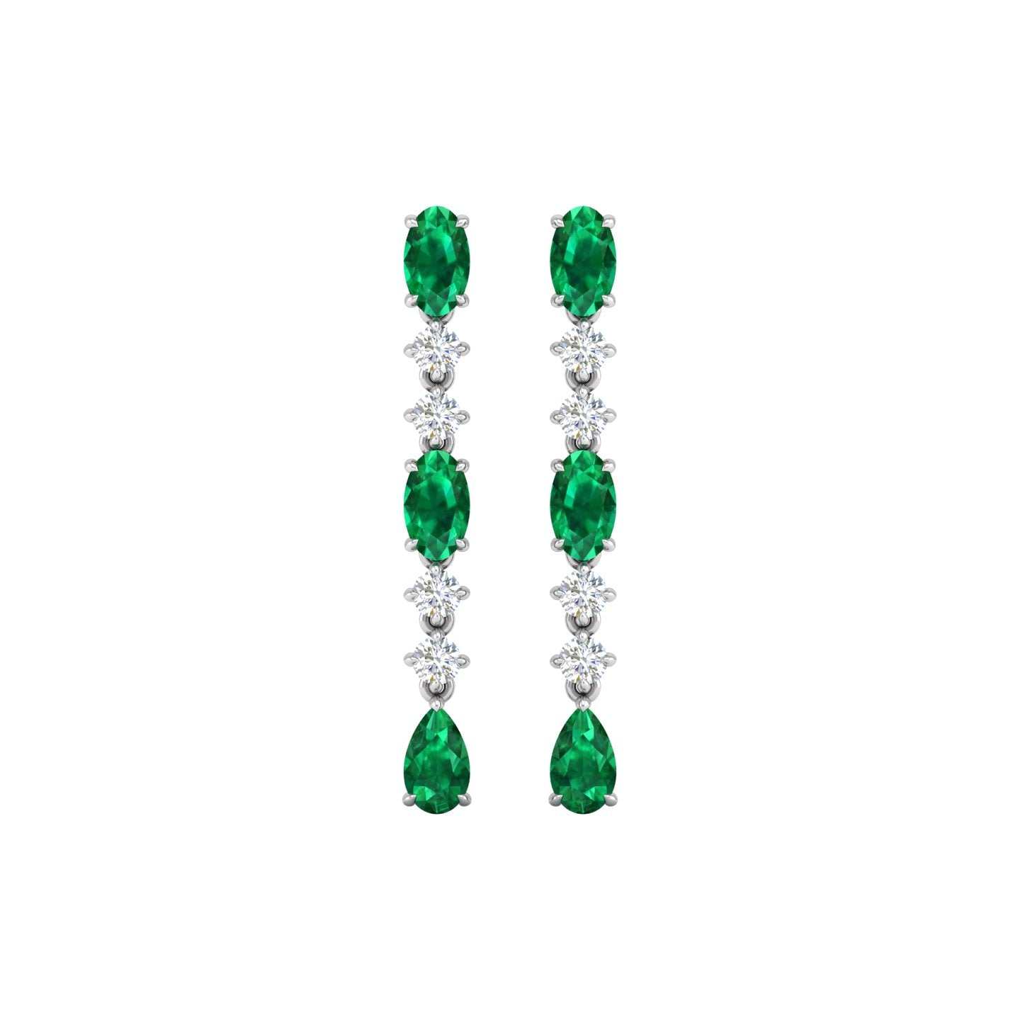 Emerald and Diamond Linear Drop Earrings