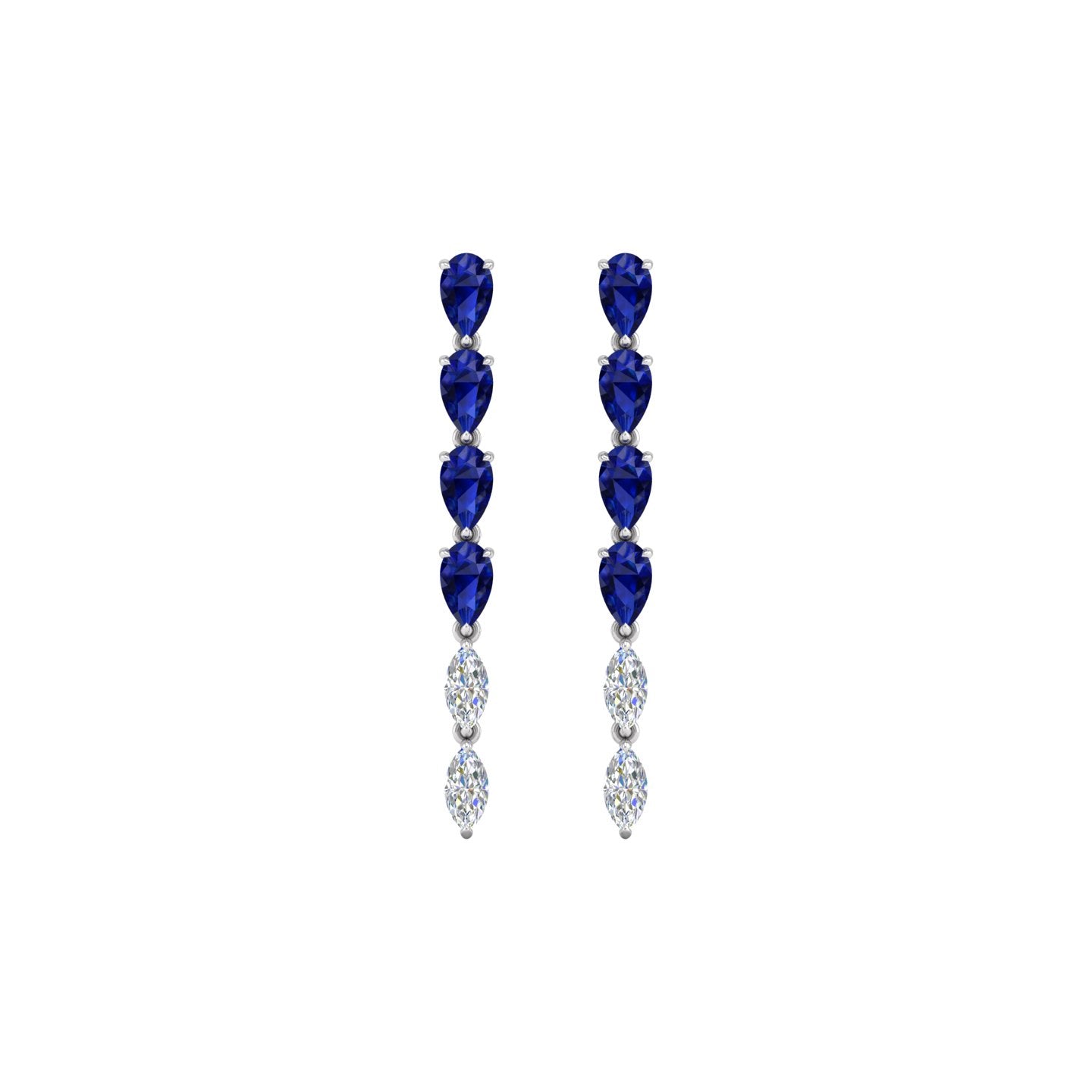 Blue Sapphire and Diamond Linear Drop Earrings