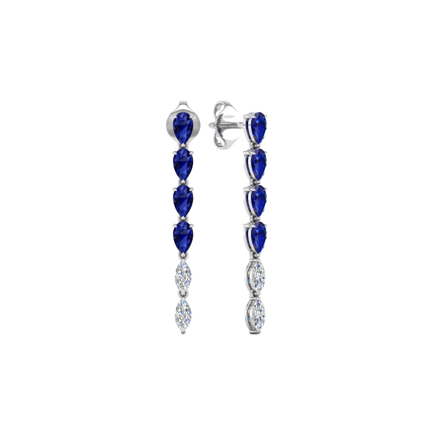 Blue Sapphire and Diamond Linear Drop Earrings