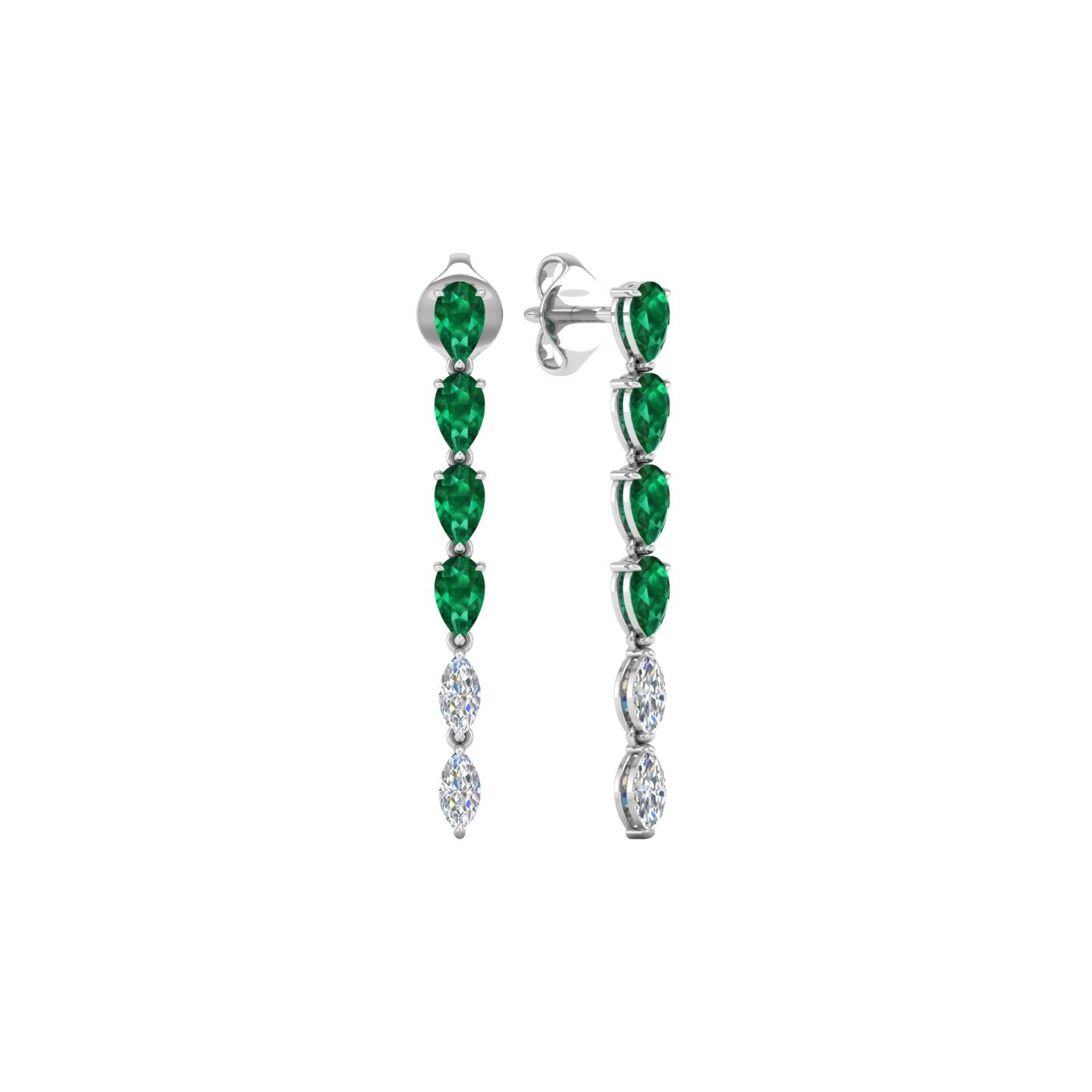 Emerald and Diamond Linear Drop Earrings