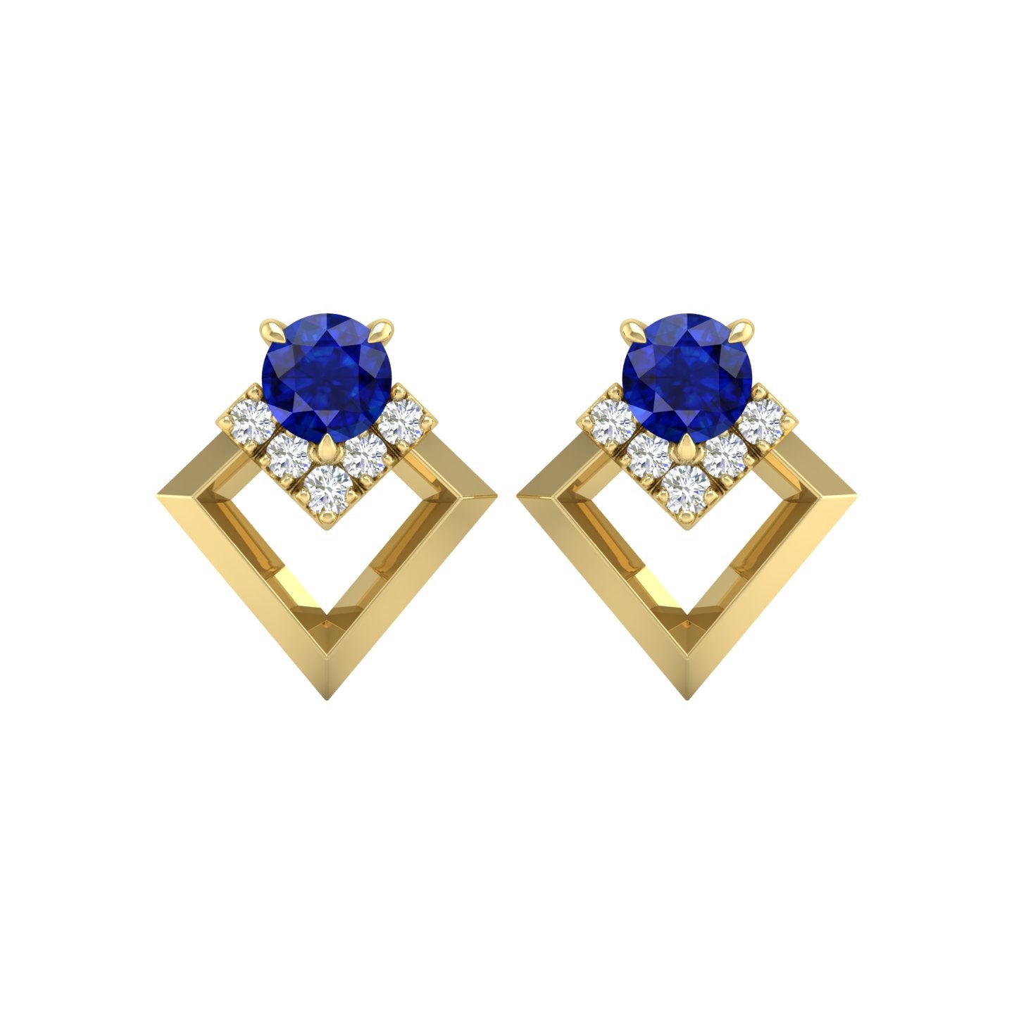 Blue Sapphire and Diamond Geometric Stud Earrings