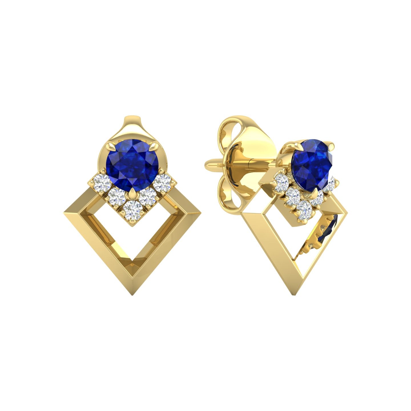 Blue Sapphire and Diamond Geometric Stud Earrings