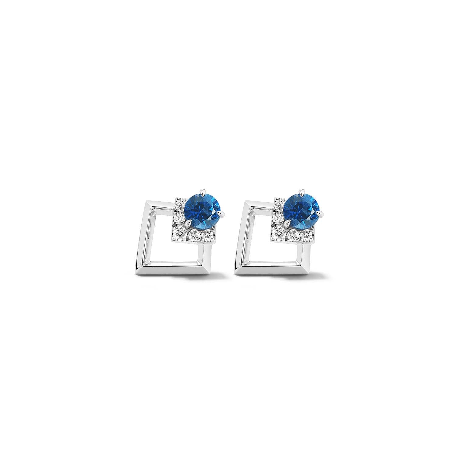 Blue Sapphire and Diamond Geometric Stud Earrings