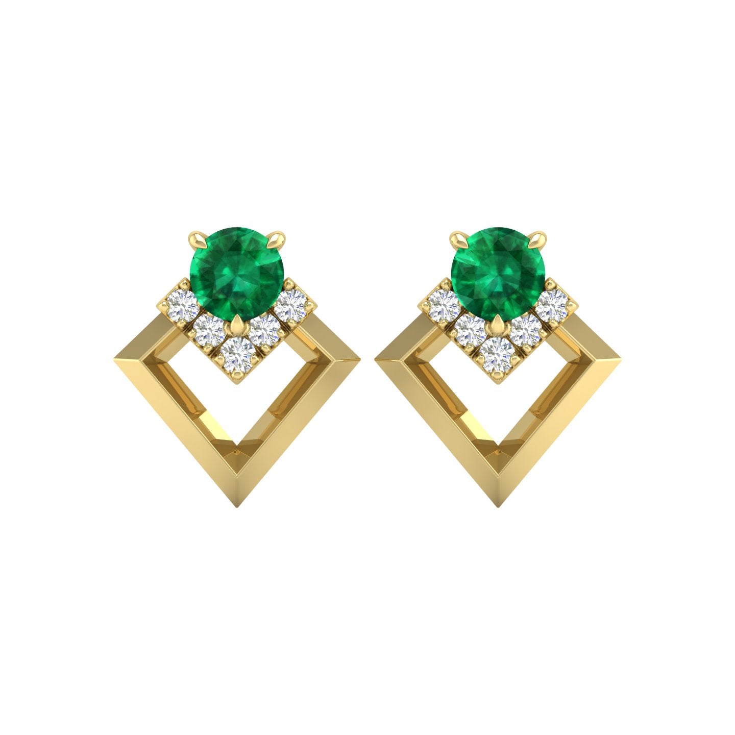 Emerald and Diamond Geometric Stud Earrings