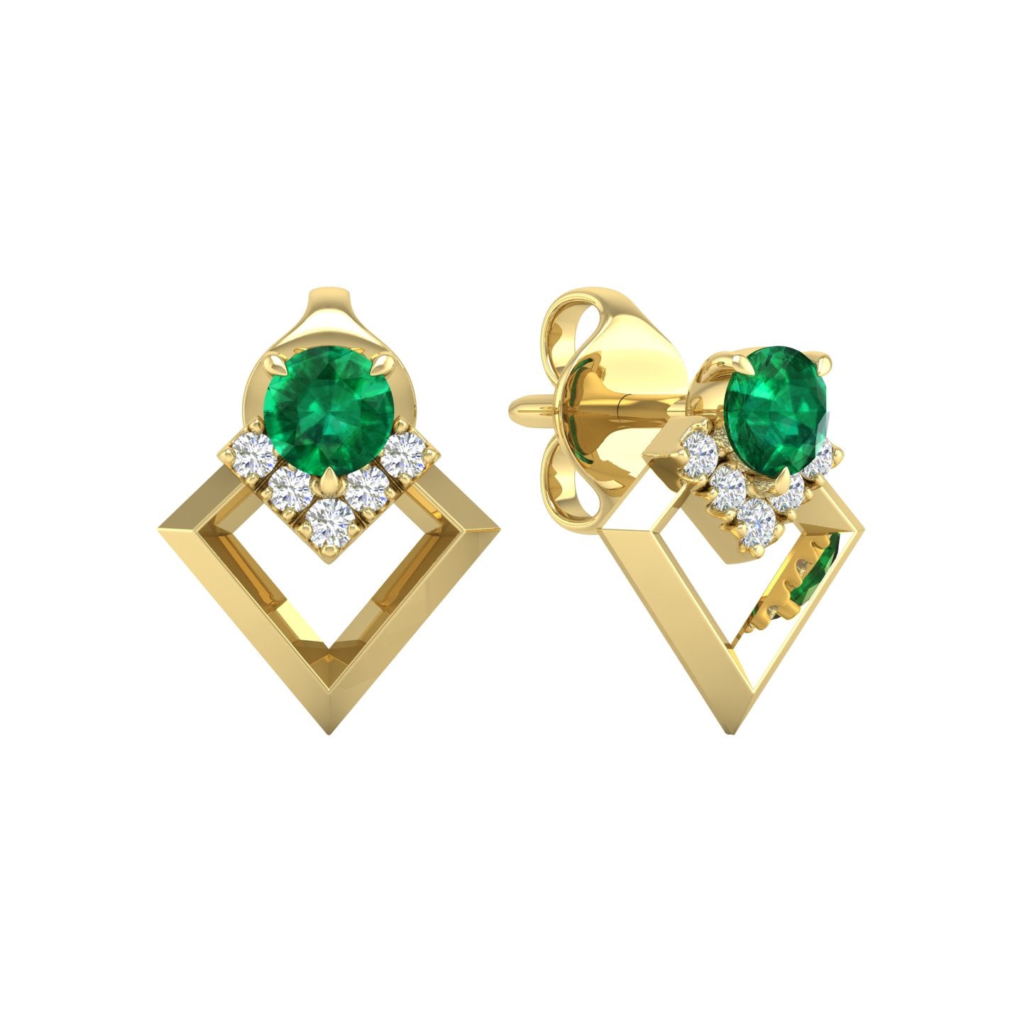 Emerald and Diamond Geometric Stud Earrings