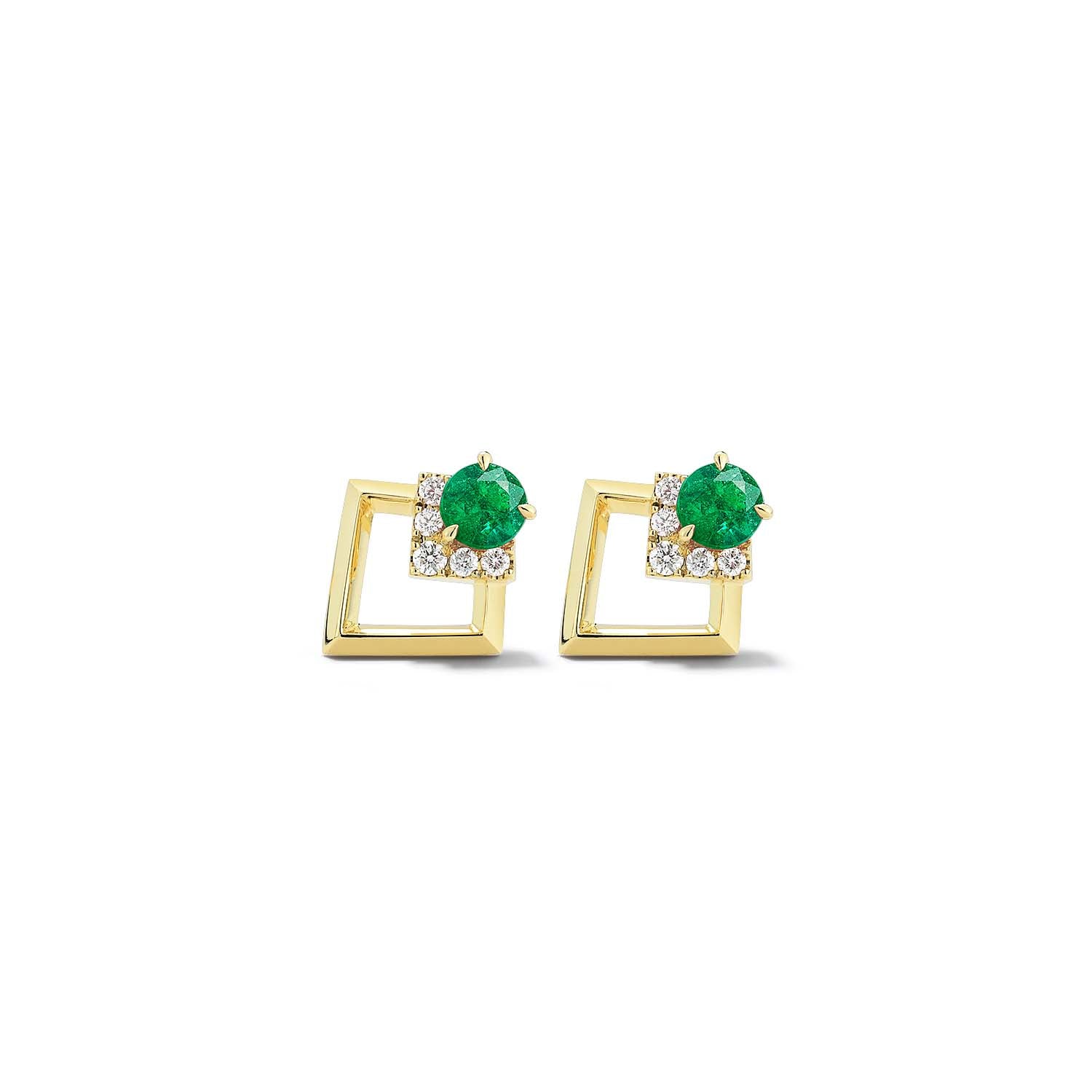 Emerald and Diamond Geometric Stud Earrings