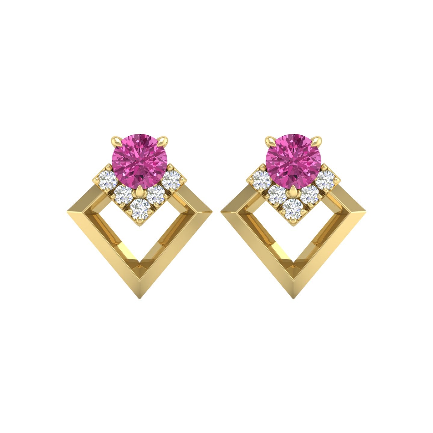 Pink Sapphire and Diamond Geometric Stud Earrings