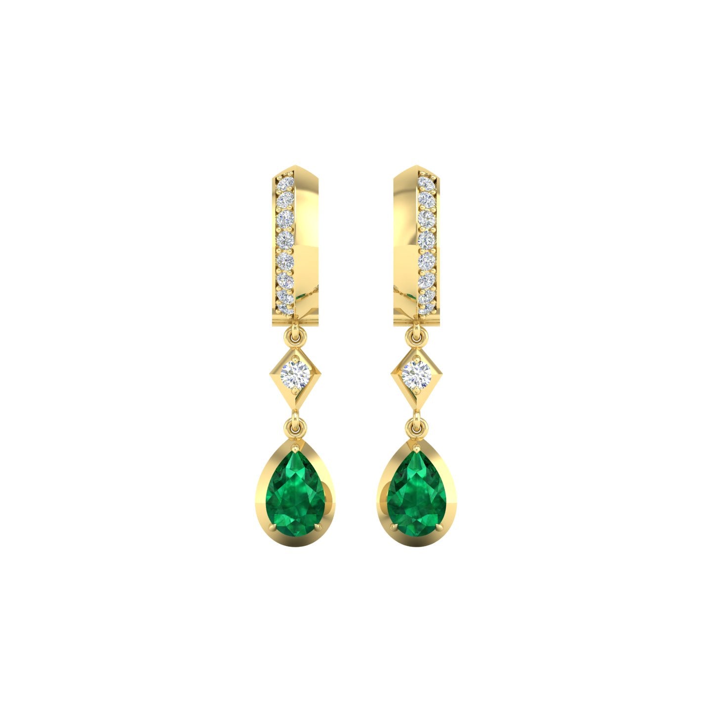 Emerald and Diamond Bezel Drop Earrings