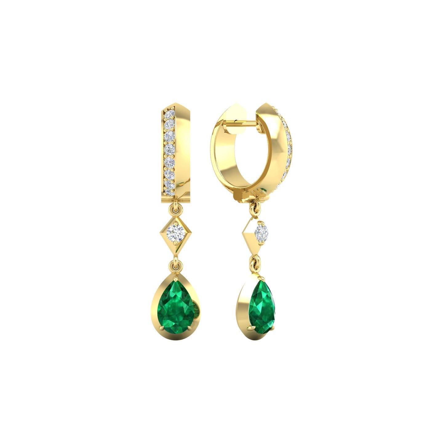 Emerald and Diamond Bezel Drop Earrings