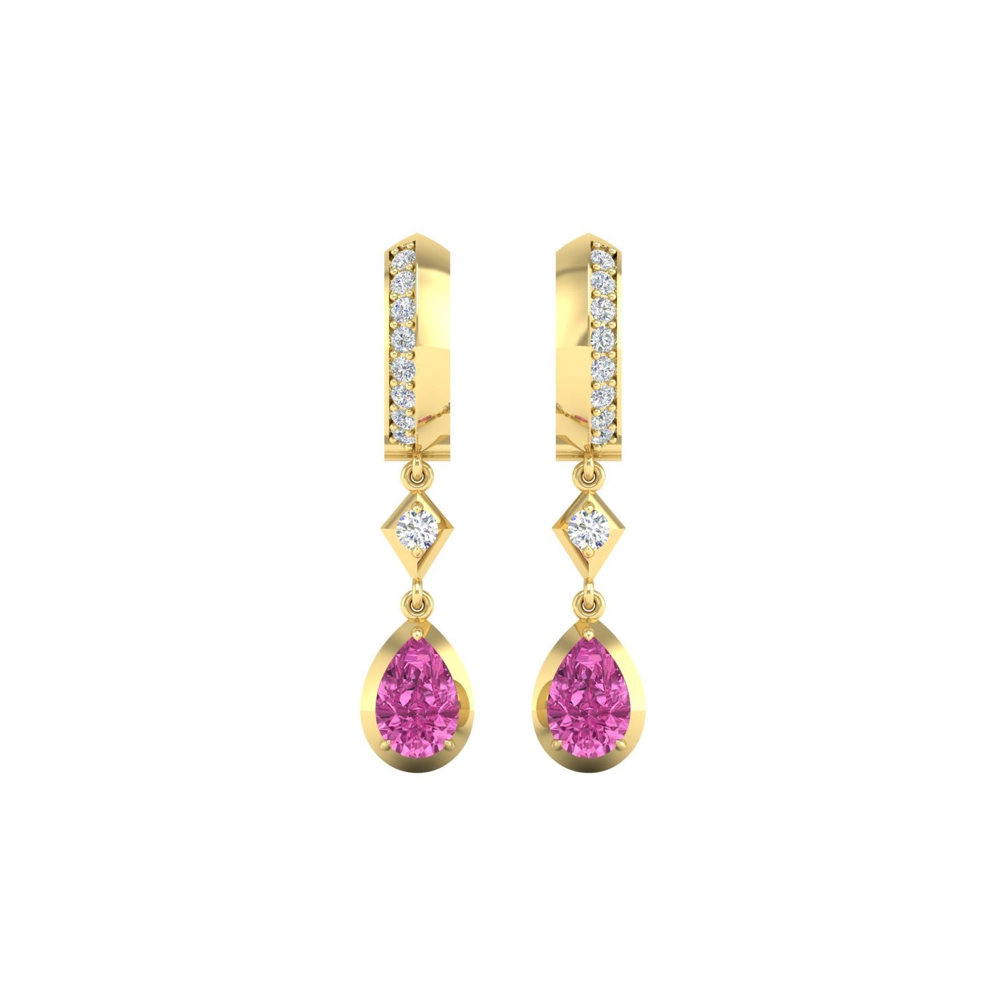 Pink Sapphire and Diamond Bezel Drop Earrings