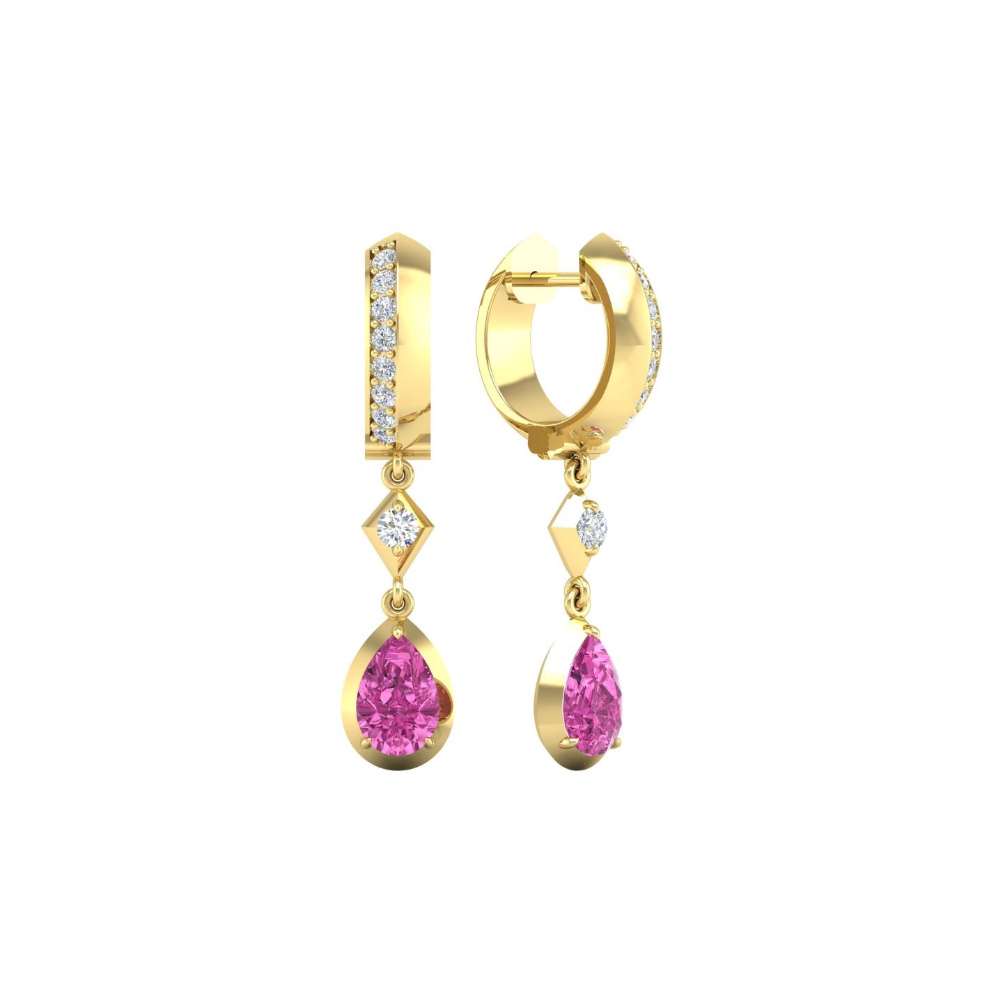 Pink Sapphire and Diamond Bezel Drop Earrings