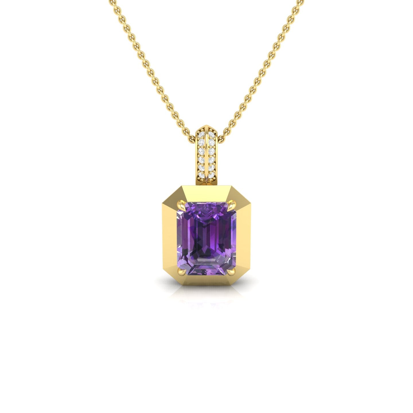 Amethyst and Diamond Bezel Pendant