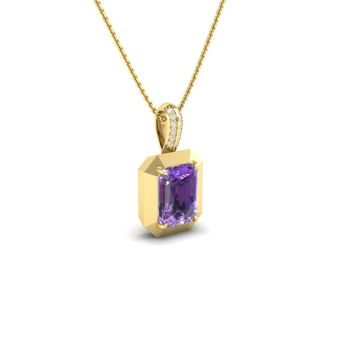 Amethyst and Diamond Bezel Pendant