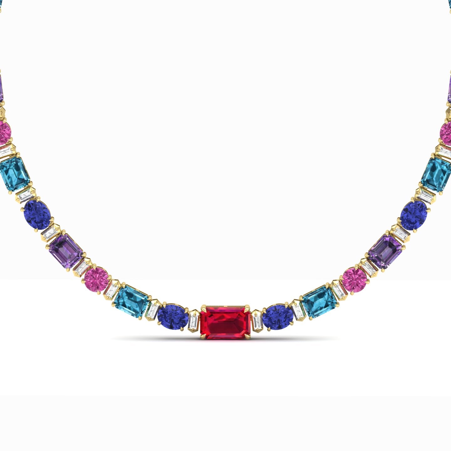 Rubellite, Multi-Stone, and Diamond Eternity Necklace