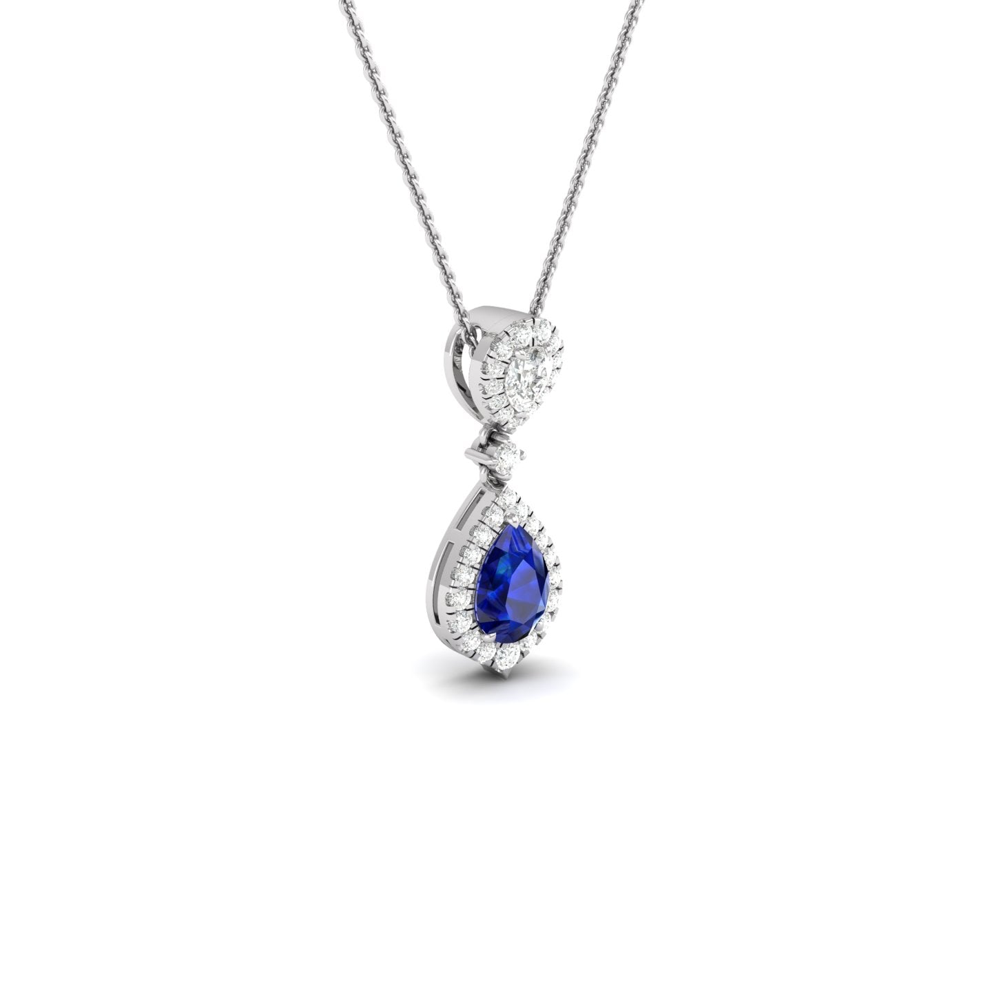 Blue Sapphire and Diamond Halo Pendant