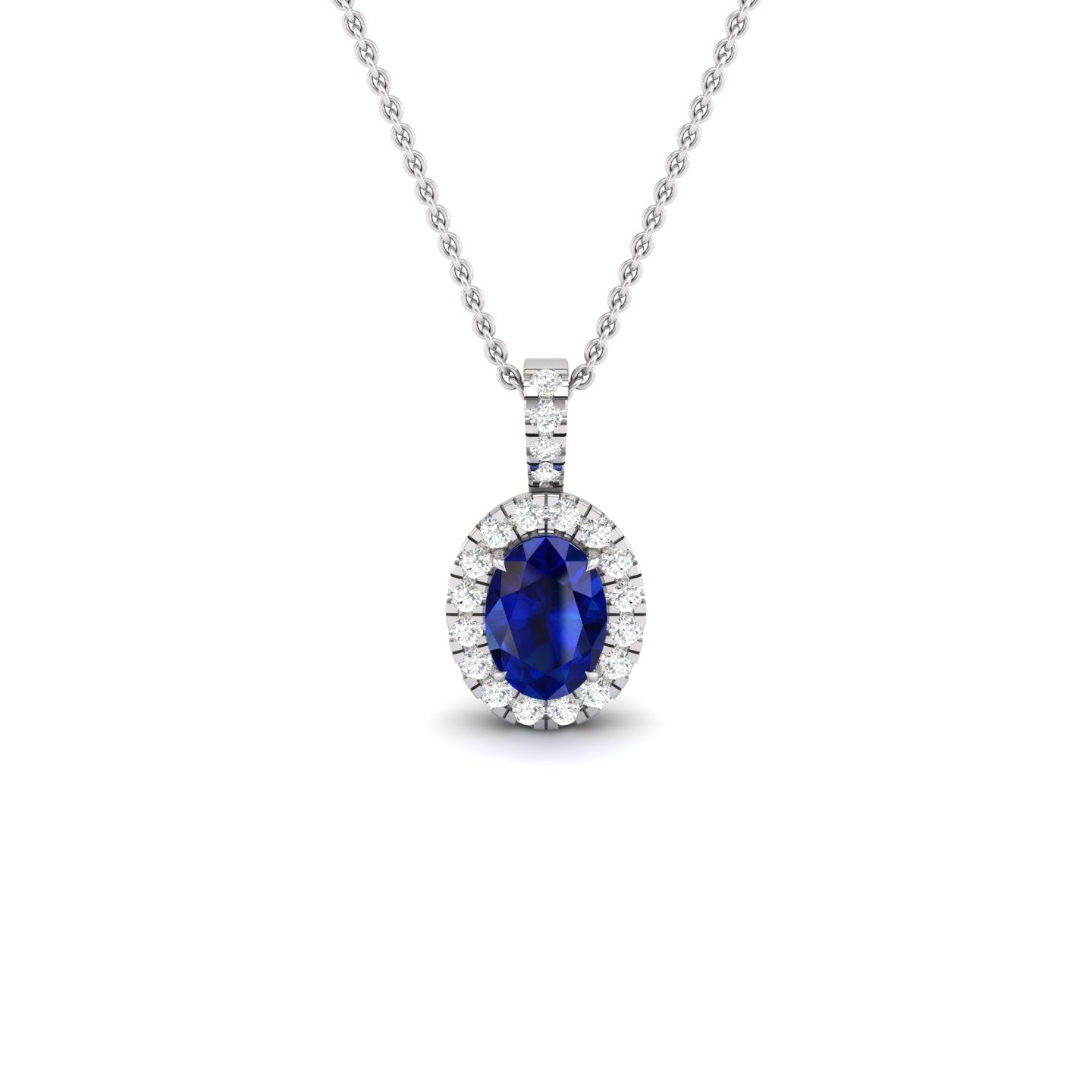 Blue Sapphire and Diamond Halo Pendant