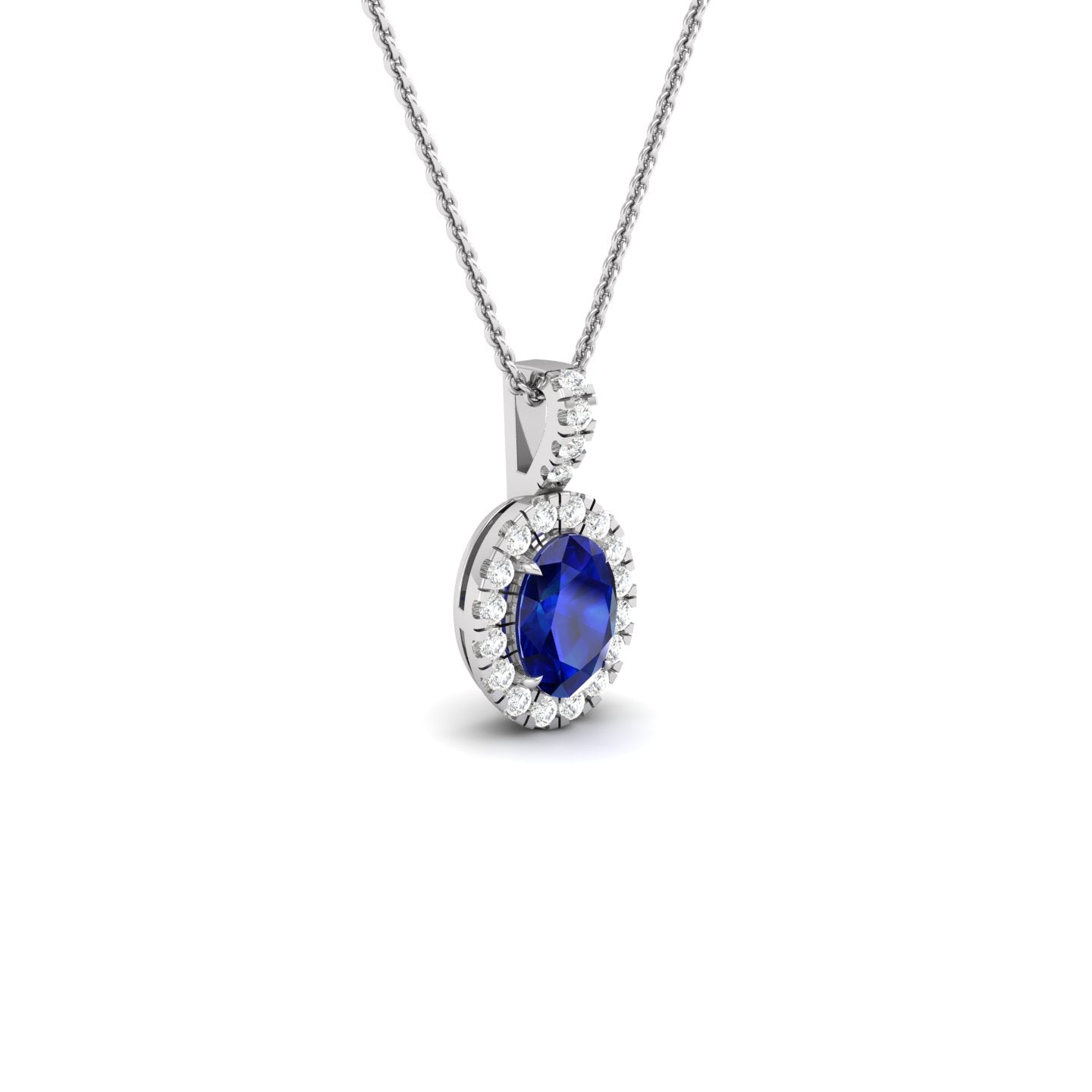 Blue Sapphire and Diamond Halo Pendant