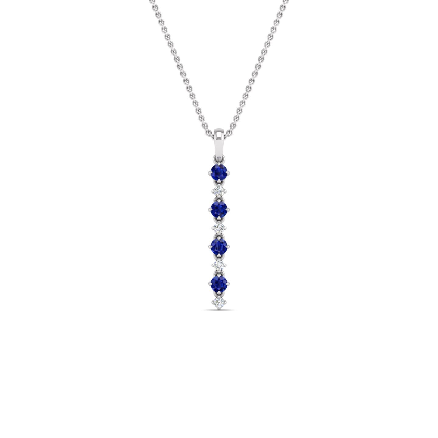 Blue Sapphire and Diamond Alternating Vertical Pendant