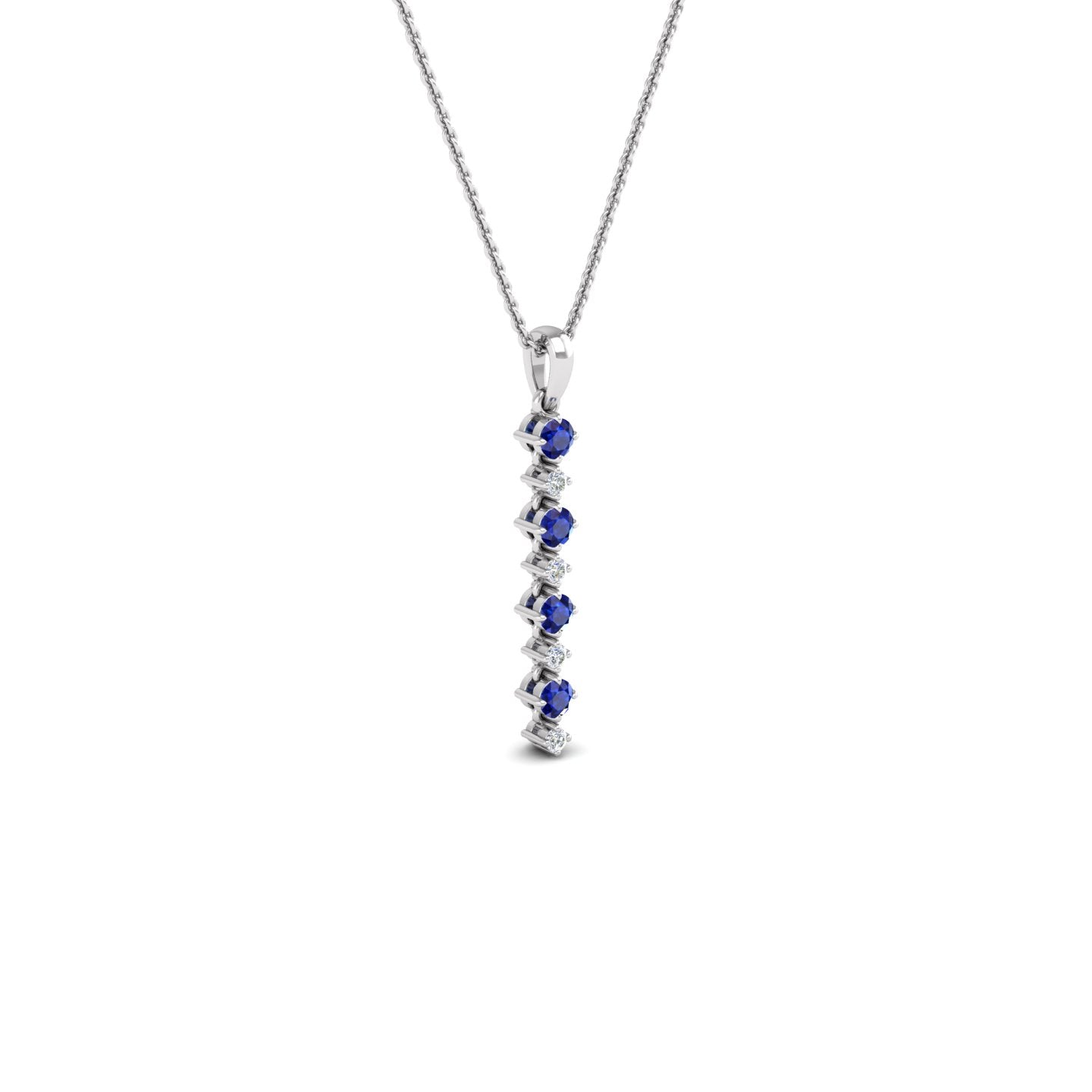 Blue Sapphire and Diamond Alternating Vertical Pendant