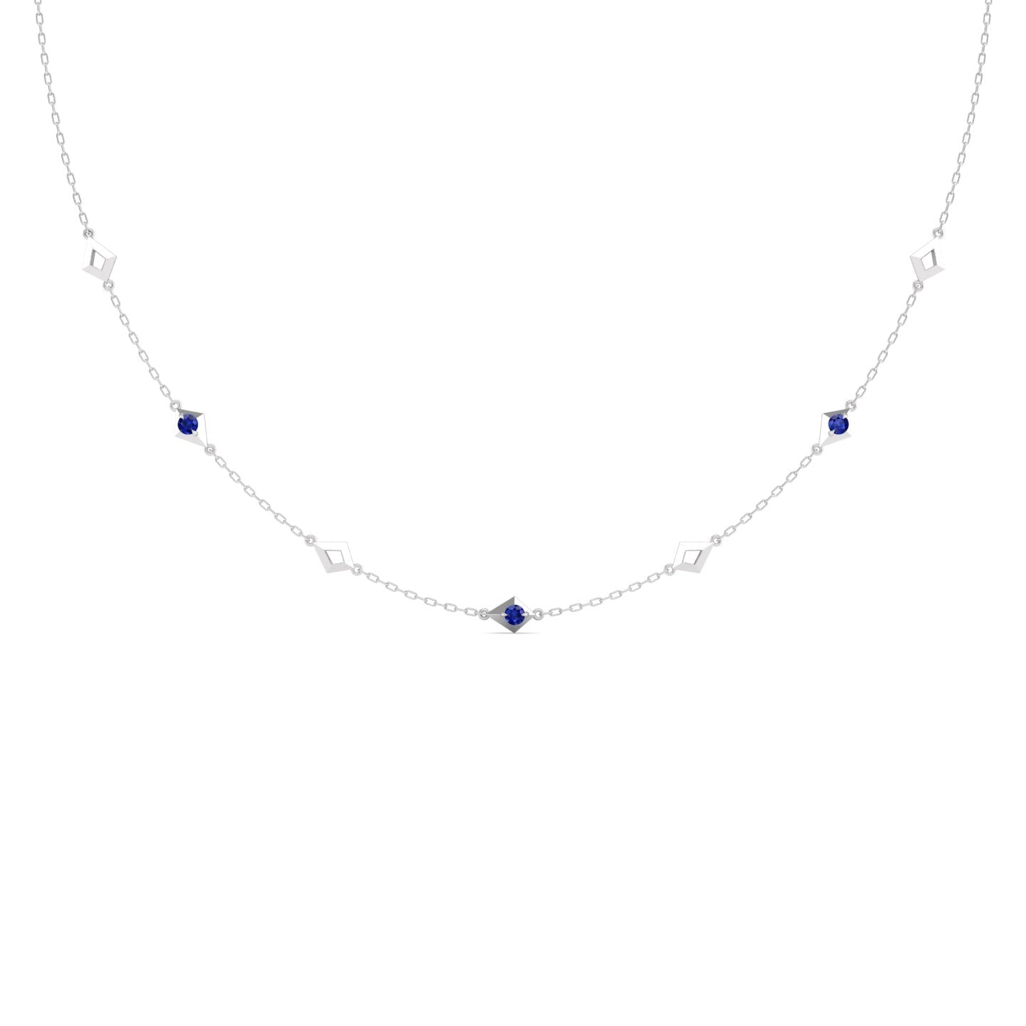 Blue Sapphire Station Chain Necklace